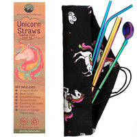 Rainbow Stainless Steel Straws with Unicorn Travel Case